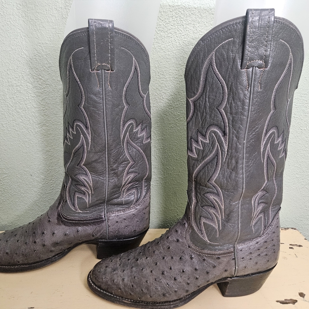 Nocona White Label Gray Ostrich Leather Western Boots 7.5 - Picture 4 of 11